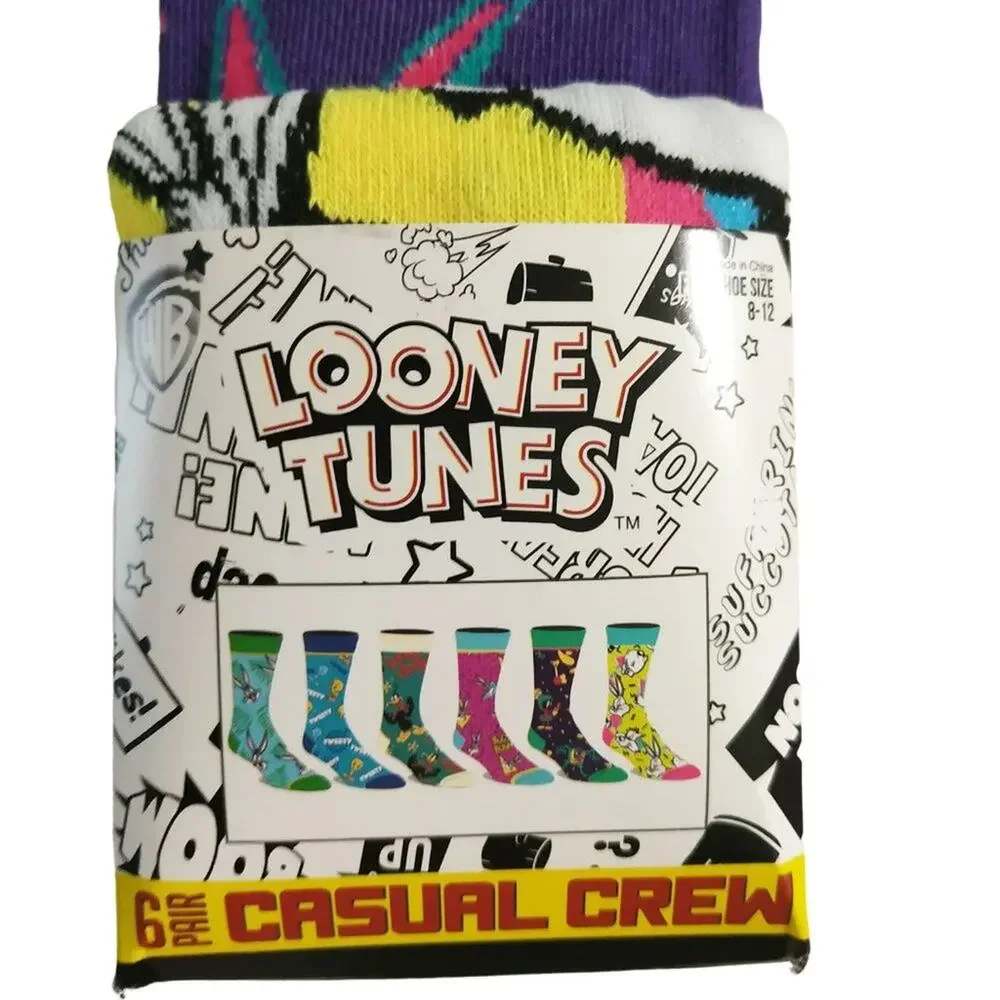 Looney Tunes Casual Crew Socks-6 Pairs